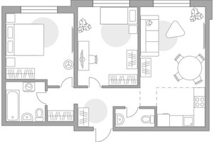Планировка трехкомнатной(квартира) площадью 50.75 квадратных метров в “ЖК Аникеевский”