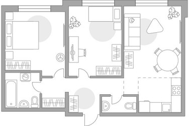 Планировка трехкомнатной(квартира) площадью 50.75 квадратных метров в ЖК “ЖК Аникеевский”