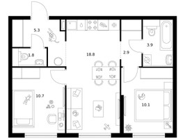 Планировка двухкомнатной(квартира) площадью 53.5 квадратных метров в “ЖК Кронштадтский 9”