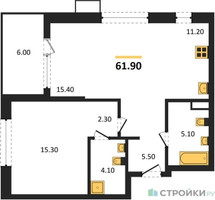Планировка однокомнатной(квартира) площадью 61.9 квадратных метров в “ЖК Дзен-кварталы”