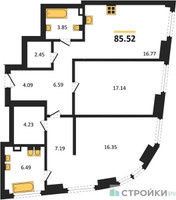Планировка двухкомнатной(квартира) площадью 85.52 квадратных метров в “ЖК Гранд Фили”