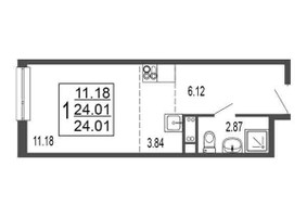 Планировка студии(квартира) площадью 24.01 квадратных метров в “ЖК Гармония Парк”