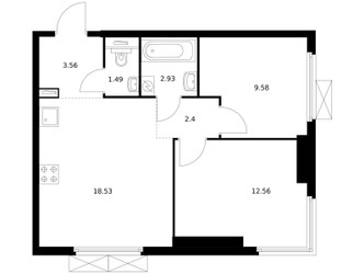 Планировка двухкомнатной(квартира) площадью 50.3 квадратных метров в ЖК “ЖК Матвеевский парк”