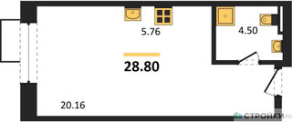 Планировка студии(квартира) площадью 28.8 квадратных метров в “ЖК Резиденции Архитекторов”