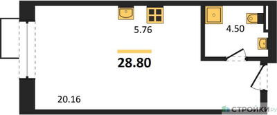 Планировка студии(квартира) площадью 28.8 квадратных метров в ЖК “ЖК Резиденции Архитекторов”
