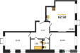 Планировка двухкомнатной(квартира) площадью 62.2 квадратных метров в “ЖК Лучи-2”