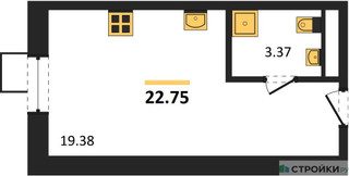 Планировка студии(квартира) площадью 22.75 квадратных метров в “ЖК CitiMix Новокосино (Ситимикс Новокосино)”