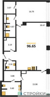Планировка двухкомнатной(квартира) площадью 96.9 квадратных метров в “ЖК Forum (Форум)”