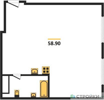 Планировка двухкомнатной(квартира) площадью 58.9 квадратных метров в “ЖК Nametkin Tower (Наметкин Тауэр)”