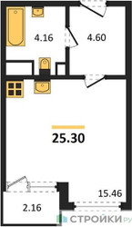 Планировка студии(квартира) площадью 25.3 квадратных метров в ЖК “ЖК Светлый мир БиоПолис”