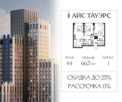Планировка двухкомнатной(квартира) площадью 66.5 квадратных метров в “ЖК Айс Тауэрс”