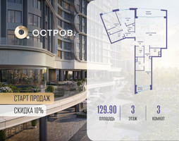 Планировка трехкомнатной(квартира) площадью 129.92 квадратных метров в “ЖК Остров”