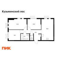 Планировка трехкомнатной(квартира) площадью 68.3 квадратных метров в “ЖК Кузьминский лес”