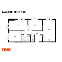 Планировка трехкомнатной(квартира) площадью 68.3 квадратных метров в ЖК “ЖК Кузьминский лес”