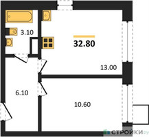 Планировка однокомнатной(квартира) площадью 32.8 квадратных метров в “ЖК Никольский квартал Отрада”