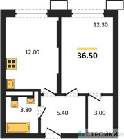 Планировка однокомнатной(квартира) площадью 36.5 квадратных метров в “ЖК Видный берег 2”