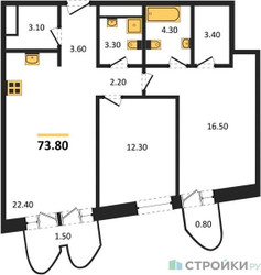 Планировка двухкомнатной(квартира) площадью 73.8 квадратных метров в “ЖК Союз (СВАО)”