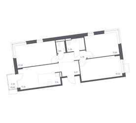 Планировка трехкомнатной(квартира) площадью 80.84 квадратных метров в ЖК “ЖК Подольские кварталы”