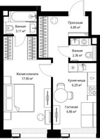 Планировка однокомнатной(квартира) площадью 43.41 квадратных метров в “ЖК Веер”