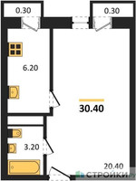 Планировка однокомнатной(квартира) площадью 30.4 квадратных метров в “ЖК Южная Долина”