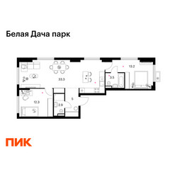Планировка двухкомнатной(квартира) площадью 70.2 квадратных метров в ЖК “ЖК Белая Дача парк”