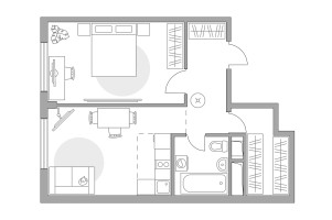 Планировка двухкомнатной(квартира) площадью 39 квадратных метров в “ЖК Аникеевский”