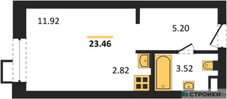 Планировка студии(апартаменты) площадью 23.46 квадратных метров в “ЖК N’ICE LOFT (Найс Лофт)”