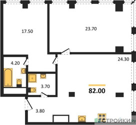 Планировка двухкомнатной(квартира) площадью 82 квадратных метров в ЖК “ЖК Emotion (Эмоушен)”