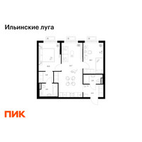 Планировка двухкомнатной(квартира) площадью 56.9 квадратных метров в “ЖК Ильинские луга”