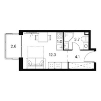 Планировка студии(апартаменты) площадью 23.7 квадратных метров в “ЖК Аквилон Signal (Аквилон Сигнал)”