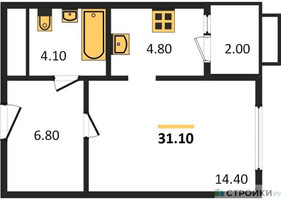 Планировка студии(квартира) площадью 31.1 квадратных метров в “ЖК Римский”