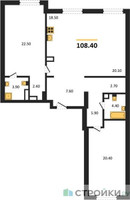 Планировка двухкомнатной(квартира) площадью 108.4 квадратных метров в “ЖК Крылатская 33”