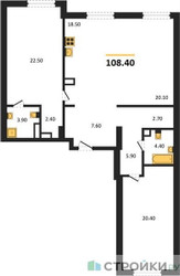 Планировка двухкомнатной(квартира) площадью 108.4 квадратных метров в ЖК “ЖК Крылатская 33”