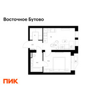Планировка однокомнатной(квартира) площадью 35 квадратных метров в “ЖК Восточное Бутово”