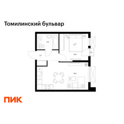 Планировка однокомнатной(квартира) площадью 36.7 квадратных метров в ЖК “ЖК Томилинский бульвар”