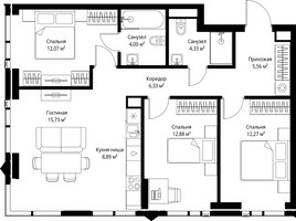Планировка трехкомнатной(квартира) площадью 82.06 квадратных метров в “ЖК Джойс”