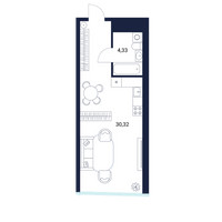 Планировка студии(апартаменты) площадью 34.6 квадратных метров в “МФК DIUS (Диус)”