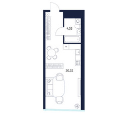 Планировка студии(апартаменты) площадью 34.6 квадратных метров в ЖК “МФК DIUS (Диус)”