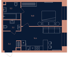 Планировка двухкомнатной(квартира) площадью 47.2 квадратных метров в “ЖК Era (Эра)”