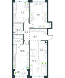 Планировка 4+ комнатной(квартира) площадью 86.7 квадратных метров в ЖК “ЖК Level Мичуринский”