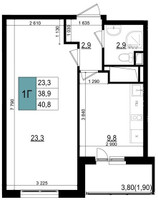 Планировка однокомнатной(квартира) площадью 40.8 квадратных метров в “ЖК Одинцово Сити”