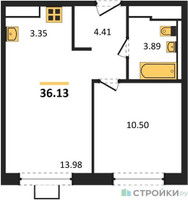 Планировка однокомнатной(квартира) площадью 36.13 квадратных метров в “ЖК Прибрежный Парк”