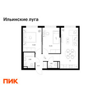 Планировка двухкомнатной(квартира) площадью 49.97 квадратных метров в “ЖК Ильинские луга”