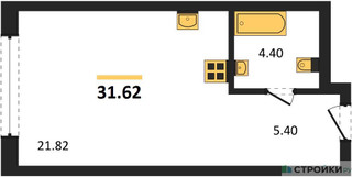 Планировка студии(апартаменты) площадью 31.62 квадратных метров в “ЖК EVOPARK Измайлово (Эвопарк Измайлово)”