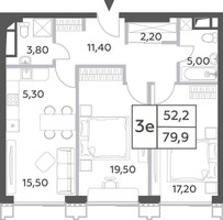 Планировка трехкомнатной(квартира) площадью 79.9 квадратных метров в “ЖК Will Towers (Вилл Тауэрс)”