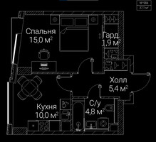 Планировка однокомнатной(квартира) площадью 37.1 квадратных метров в “ЖК СЕЗАР БУДУЩЕЕ”