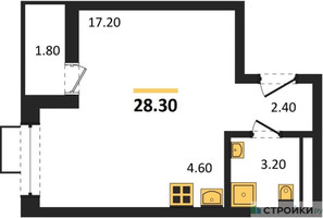 Планировка студии(квартира) площадью 28.3 квадратных метров в “ЖК Родные кварталы”