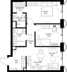 Планировка двухкомнатной(квартира) площадью 60.2 квадратных метров в ЖК “ЖК СЕТ”