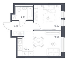 Планировка однокомнатной(квартира) площадью 35.36 квадратных метров в “ЖК Квартал Ивакино”