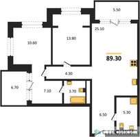 Планировка двухкомнатной(квартира) площадью 89.3 квадратных метров в “ЖК МОНС”